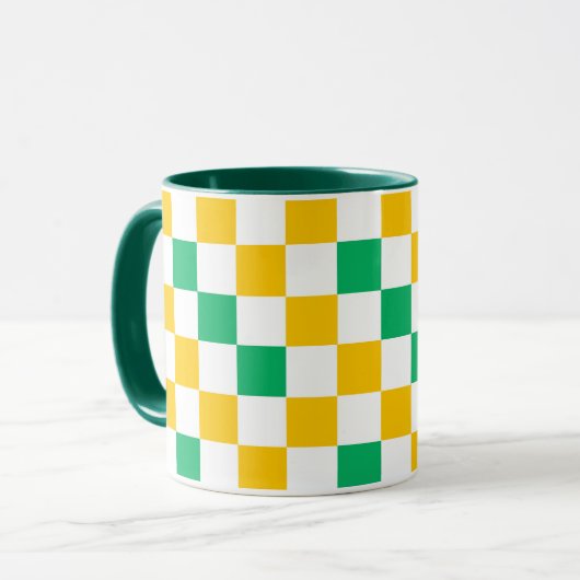 Yellow White Green Checkered Design  マグカップ (正面左)