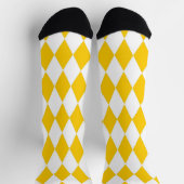 Yellow White Harlequin Diamonds Checkers Design  ソックス (上部)