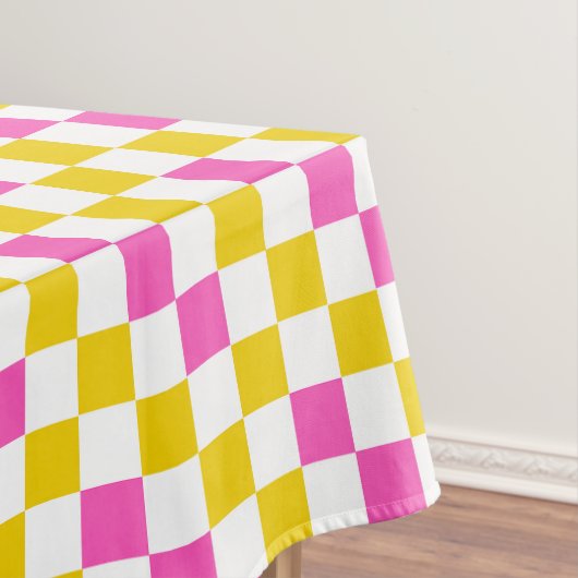 Yellow White Pink Checkered Design  テーブルクロス (インサイチュ)