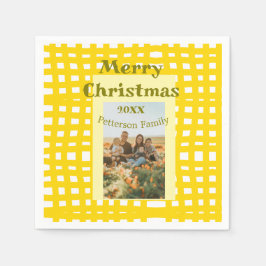 Yellow white plaid retro Christmas holiday family  スタンダードカクテルナプキン
