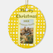 Yellow white plaid retro Christmas holiday family  セラミックオーナメント (左)