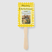 Yellow white plaid retro Christmas holiday family  ハンドファン (裏面)