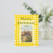Yellow white plaid retro Christmas holiday family  ポストカード (スタンド正面)