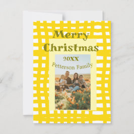Yellow white plaid retro Christmas holiday family  ポストカード