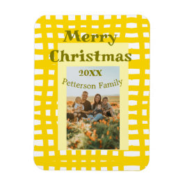 Yellow white plaid retro Christmas holiday family  マグネット