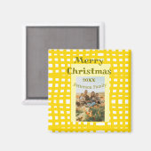 Yellow white plaid retro Christmas holiday family マグネット (正面/裏面)