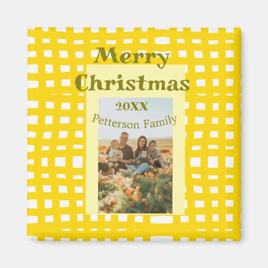 Yellow white plaid retro Christmas holiday family マグネット (正面)