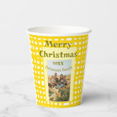 Yellow white plaid retro Christmas holiday family  紙コップ (裏面)