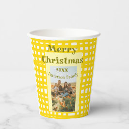 Yellow white plaid retro Christmas holiday family  紙コップ