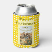 Yellow white plaid retro Christmas holiday family  缶クーラー (缶正面)