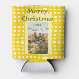 Yellow white plaid retro Christmas holiday family  缶クーラー