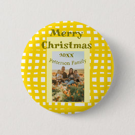 Yellow white plaid retro Christmas holiday family  缶バッジ
