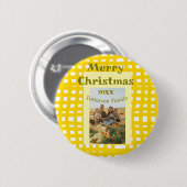 Yellow white plaid retro Christmas holiday family  缶バッジ (正面&裏面)