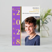 Yellow White Purple Black Graduation Photo Gold 箔招待状 (立ち正面)