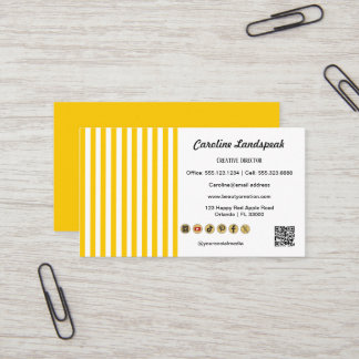 Yellow White Stripes, QR Code & Social Media Icons 名刺