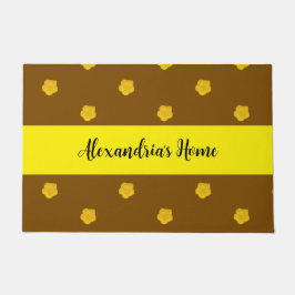 Yellow Wildflower photo name brown  Personalized  ドアマット