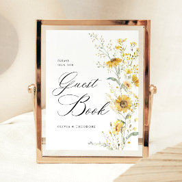 Yellow Wildflower Sunflower Guest Book Wedding 台座サイン