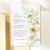 Yellow Wildflower Sunflower Photo Wedding 招待状