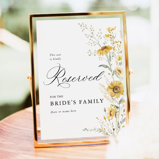 Yellow Wildflower Sunflower Reserved Seat Sign 5x7 ポスター