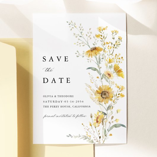 Yellow Wildflower Sunflower Wedding セーブザデート