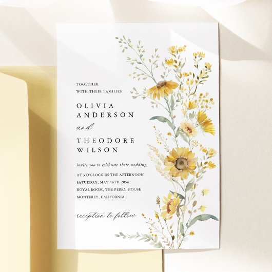 Yellow Wildflower Sunflower Wedding 招待状