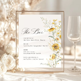 Yellow Wildflower Sunflower Wedding Bar Menu 台座サイン