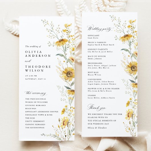 Yellow Wildflower Sunflower Wedding Ceremony プログラム