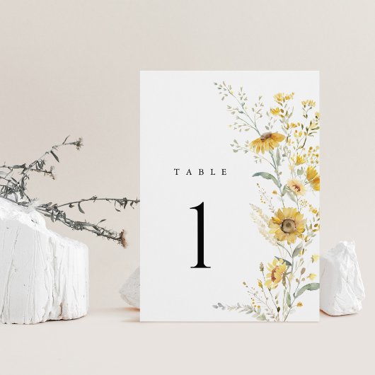 Yellow Wildflower Sunflower Wedding Table Numbers