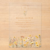 Yellow Wildflowers and Daisies Bridal Shower アクリル招待状 (正面)