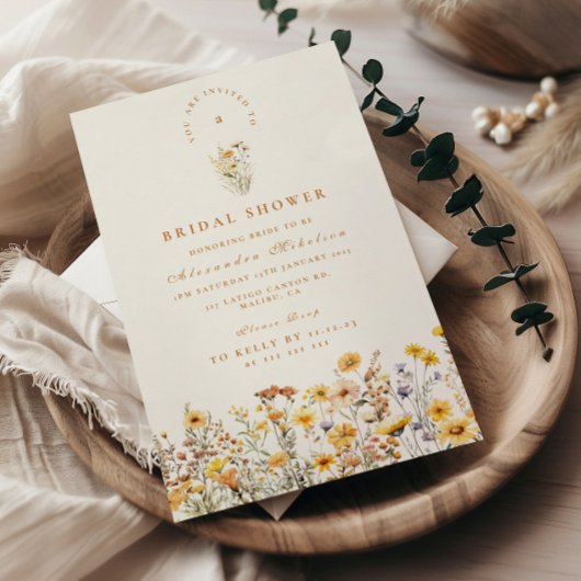 Yellow Wildflowers and Daisies Bridal Shower 招待状