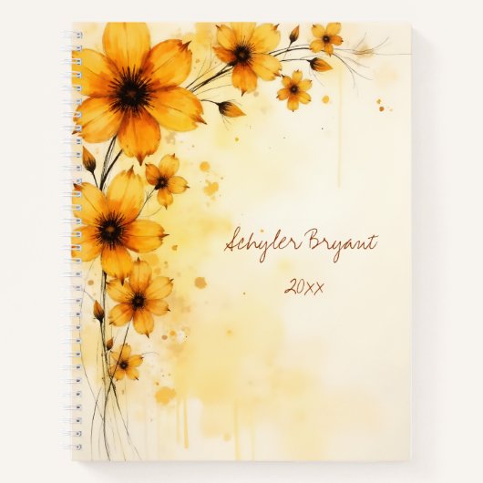 Yellow Wildflowers Floral Spiral-bound Journal ノートブック (正面)