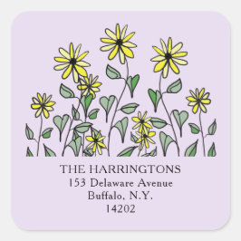 Yellow Wildflowers Lavender Floral Address Label スクエアシール