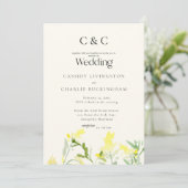 Yellow Wildflowers Monogram Cream Wedding 招待状 (スタンド正面)