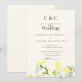 Yellow Wildflowers Monogram Cream Wedding 招待状 (正面/裏面)