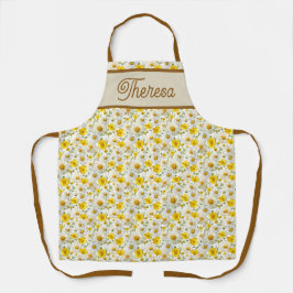 Yellow Wildflowers Pattern Monogram Name エプロン