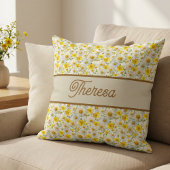 Yellow Wildflowers Pattern Monogram Name クッション