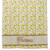 Yellow Wildflowers Pattern Monogram Name シャワーカーテン (正面)