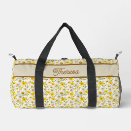 Yellow Wildflowers Pattern Monogram Name ダッフルバッグ