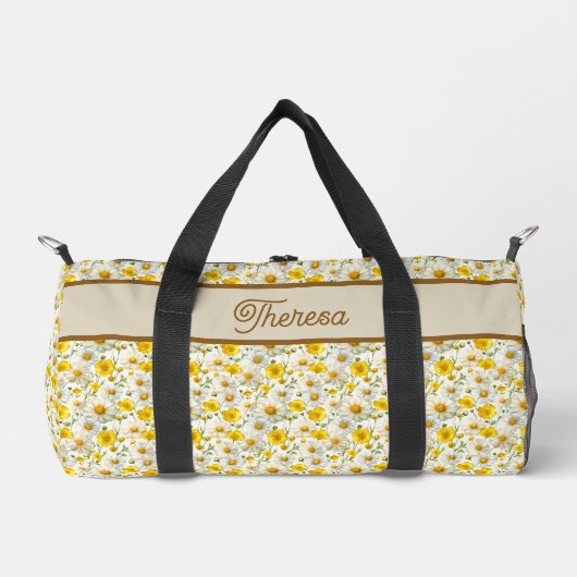 Yellow Wildflowers Pattern Monogram Name ダッフルバッグ (正面)