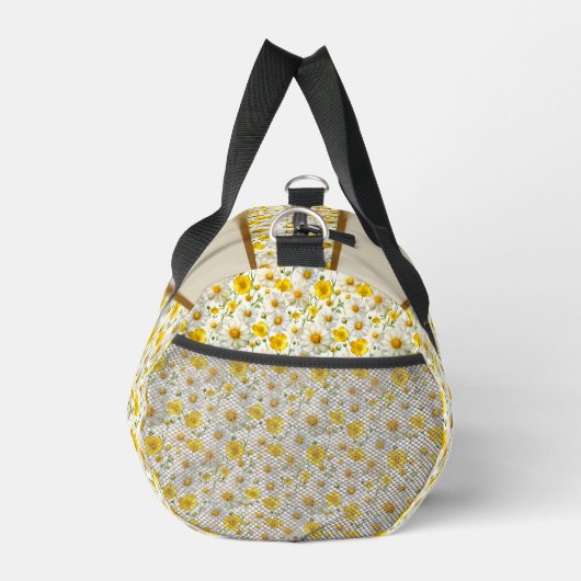 Yellow Wildflowers Pattern Monogram Name ダッフルバッグ (右)