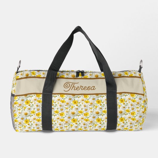 Yellow Wildflowers Pattern Monogram Name ダッフルバッグ (裏面)