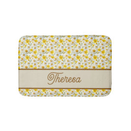 Yellow Wildflowers Pattern Monogram Name バスマット
