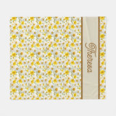 Yellow Wildflowers Pattern Monogram Name フリースブランケット (正面(横))