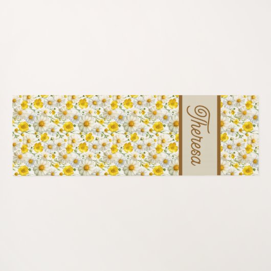 Yellow Wildflowers Pattern Monogram Name ヨガマット (裏面(横))