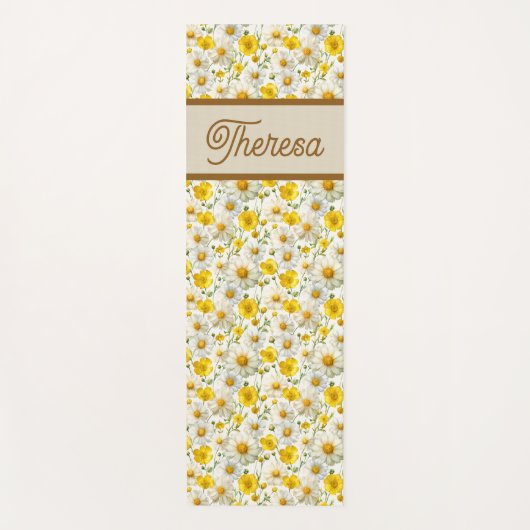 Yellow Wildflowers Pattern Monogram Name ヨガマット (正面)