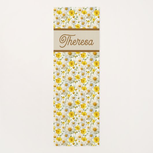 Yellow Wildflowers Pattern Monogram Name ヨガマット (裏面)