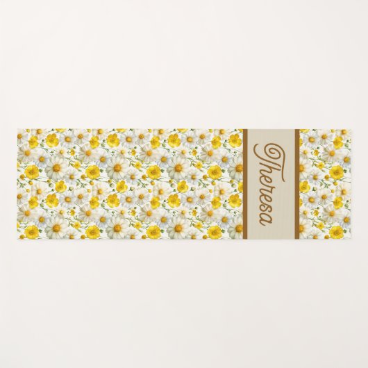 Yellow Wildflowers Pattern Monogram Name ヨガマット (正面(横))