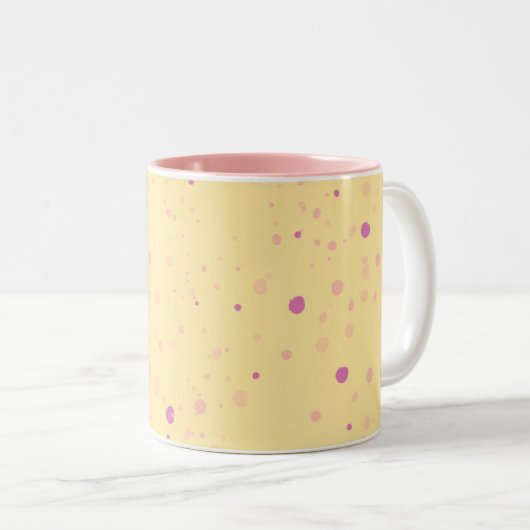 Yellow with Pink Speckles ツートーンマグカップ (正面右)