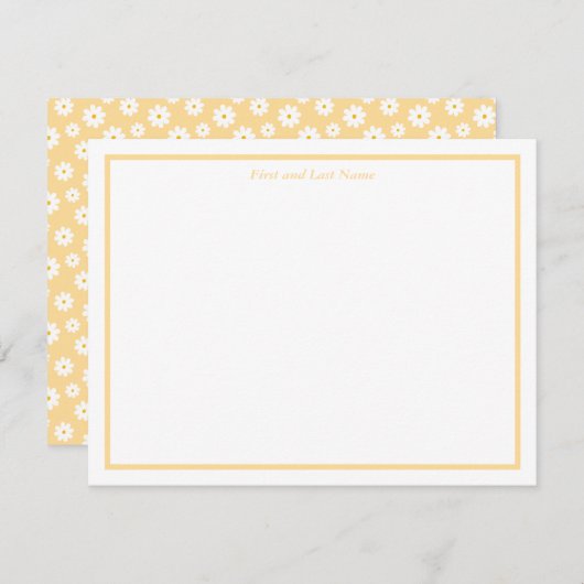 Yellow with White Daisy Pattern Note Cards ノートカード (正面/裏面)