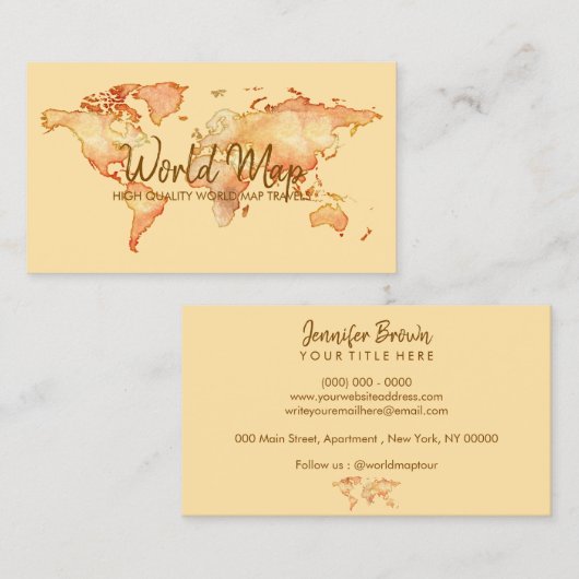 yellow World Map Travel International Trip Agent 名刺 (正面/裏面)